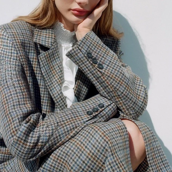 NWOT Zara Multicoloured Houndstooth Print Button-Up Wool Midi Skirt Size S - Picture 4 of 15